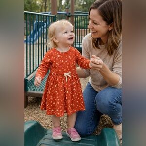 Amazon Essentials Toddler Orange Daisy Long Sleeve T-Shirt Dress NWOT